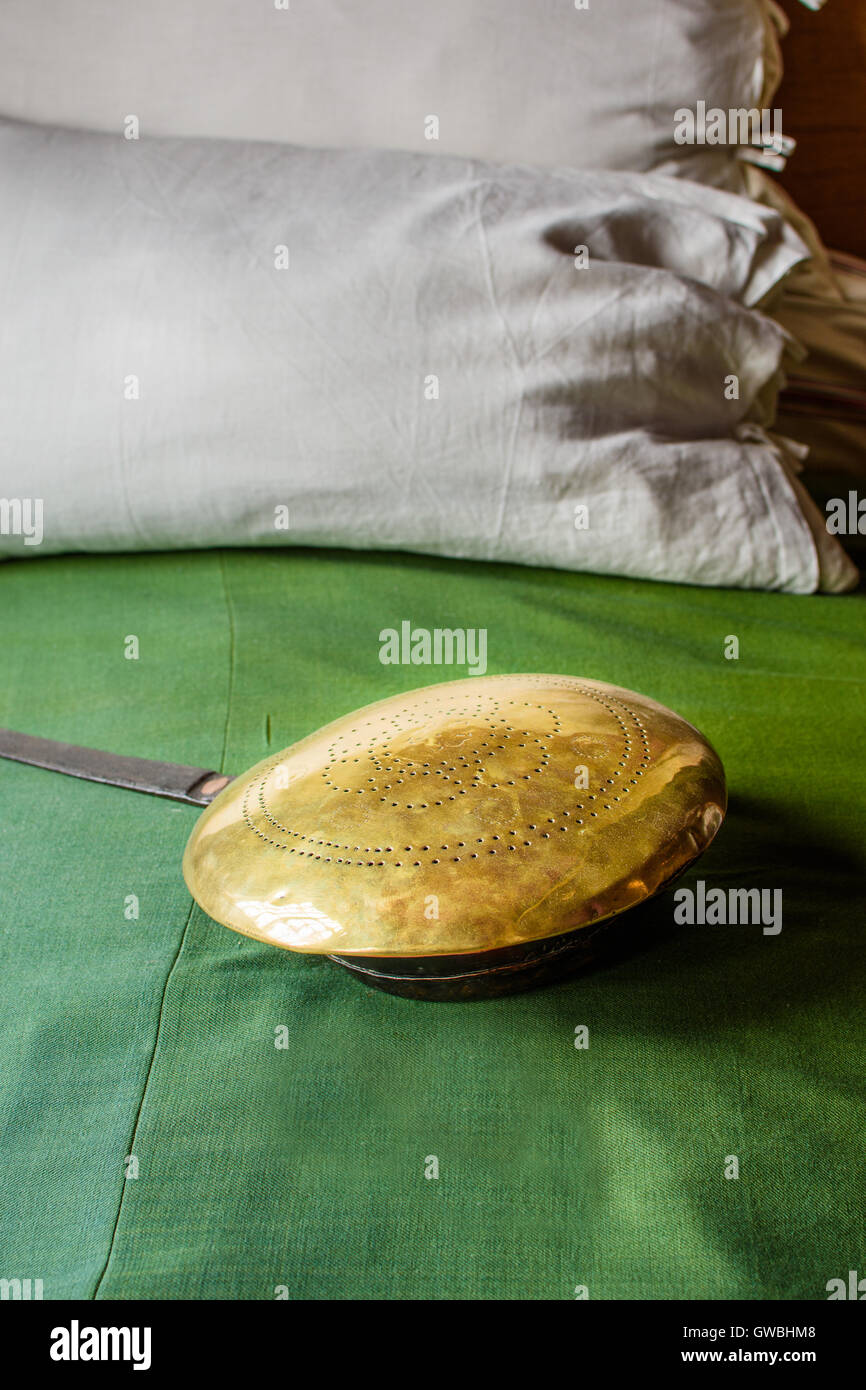 Bedpan on the bed in the master (main) bedroom at the tudor home of