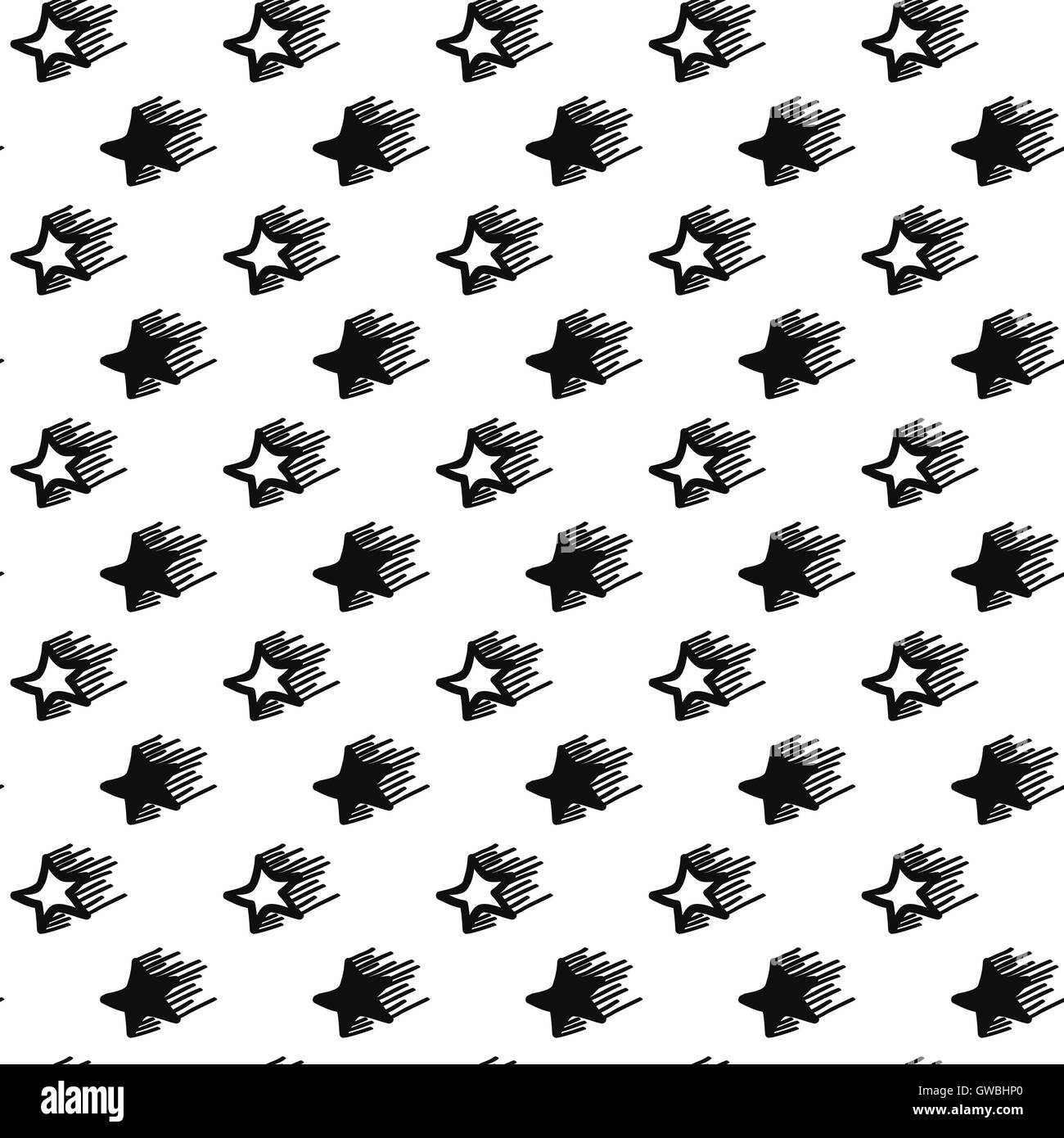 Black Star Seamless Pattern On White Background Cute Doodle