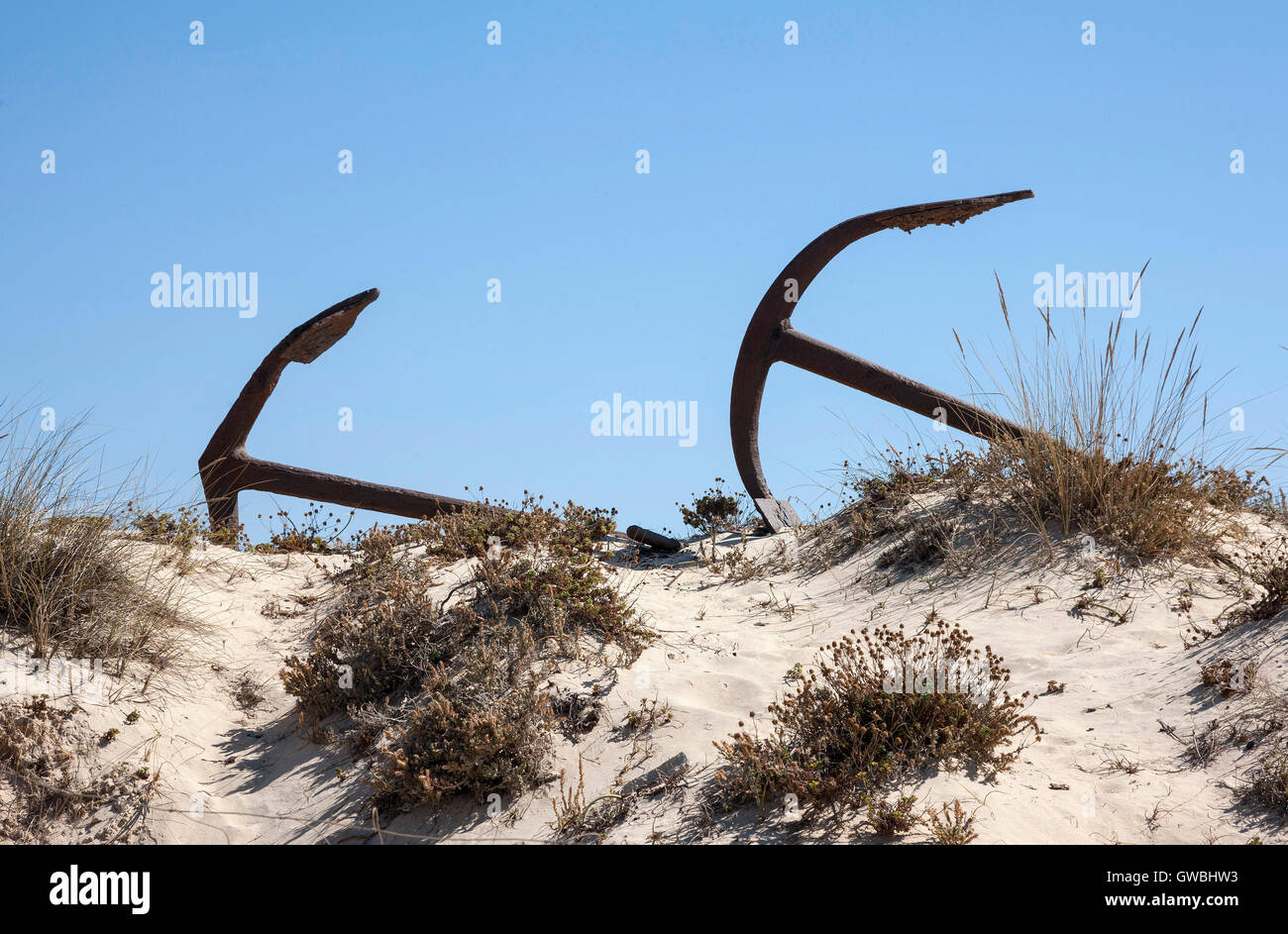 Anchors on Barril beach Tavira Algarve Portugal Stock Photo