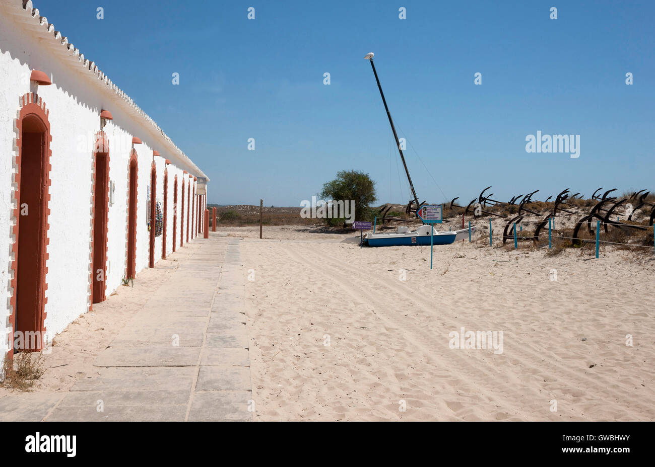 Anchors on Barril beach Tavira Algarve Portugal Stock Photo