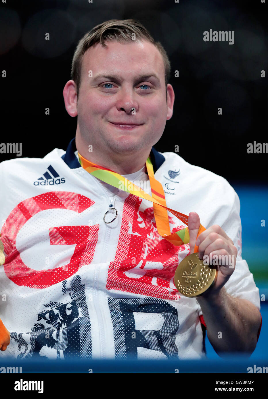 Great Britain's Robert Davies celebrates with his Gold medal after