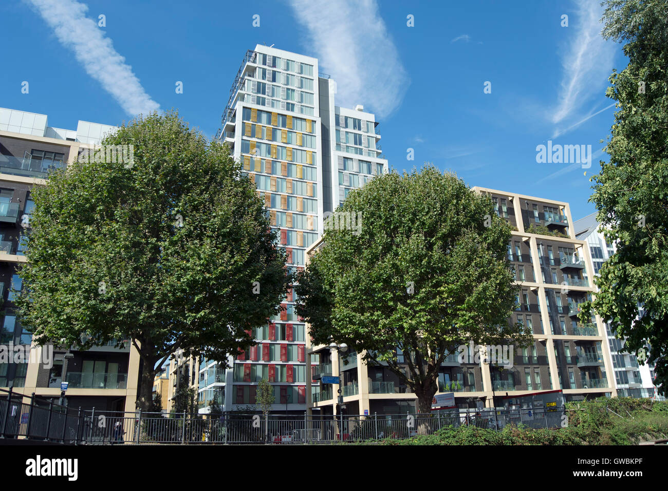 high rise luxury apartment blocks of the riverside quarter, wandsworth, london, england, seen
