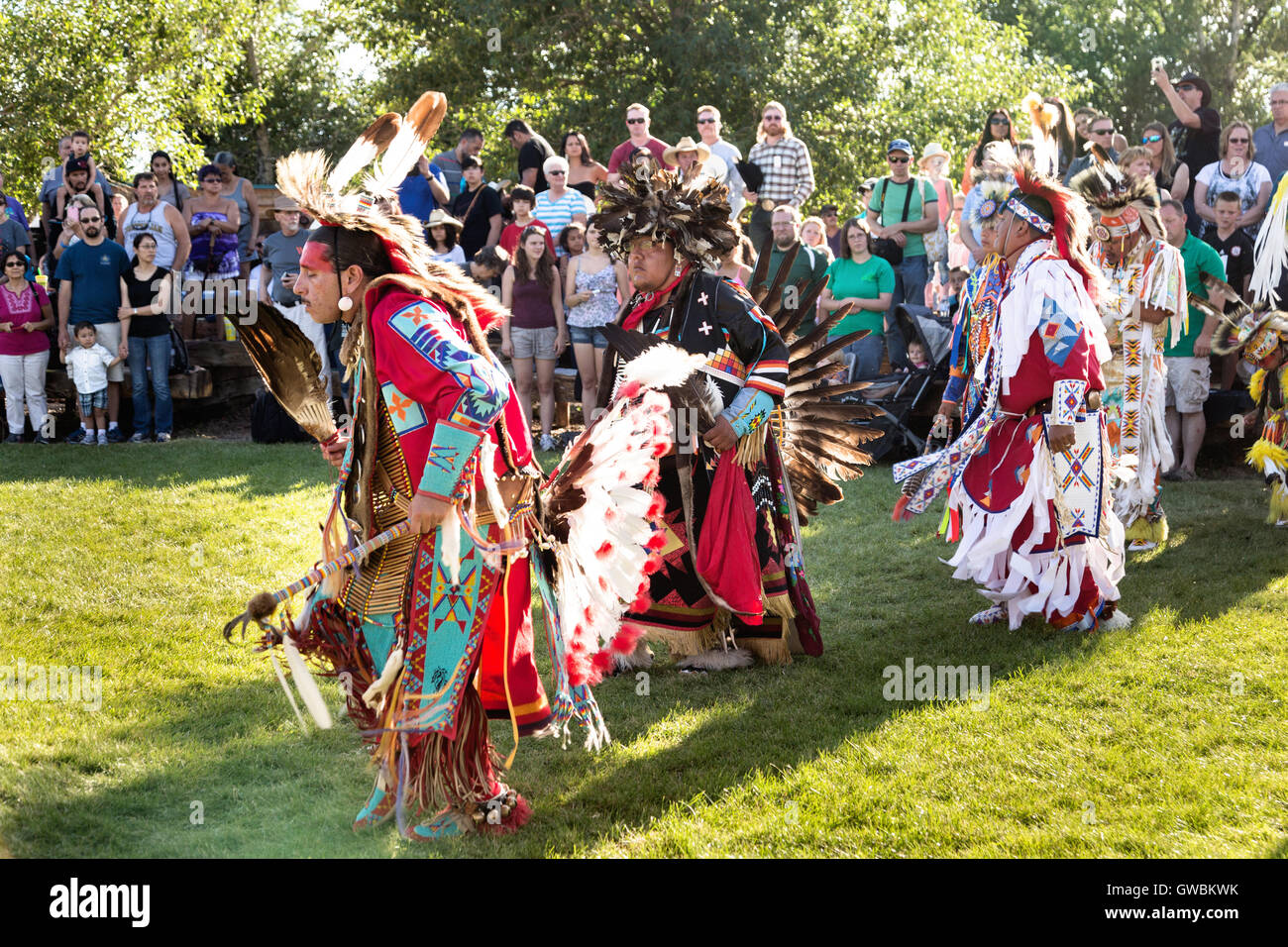 Native American dancers from the Arapahoe people dressed in traditional