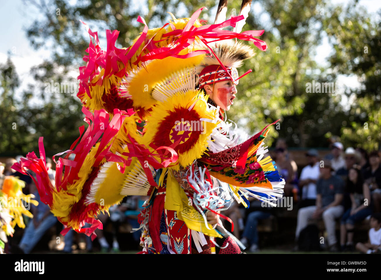 Native American dancers from the Arapahoe people dressed in traditional