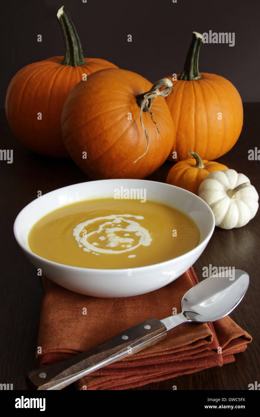 Festive homemade pumpkin soup Stock Photo