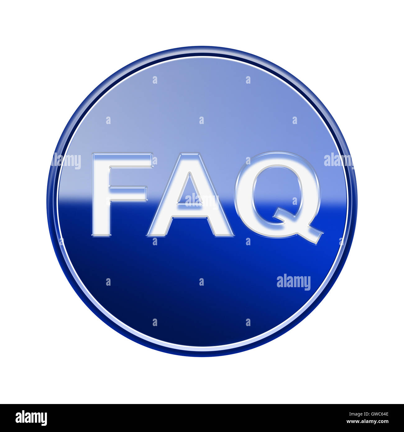 FAQ icon glossy blue glass, isolated on white background Stock Photo