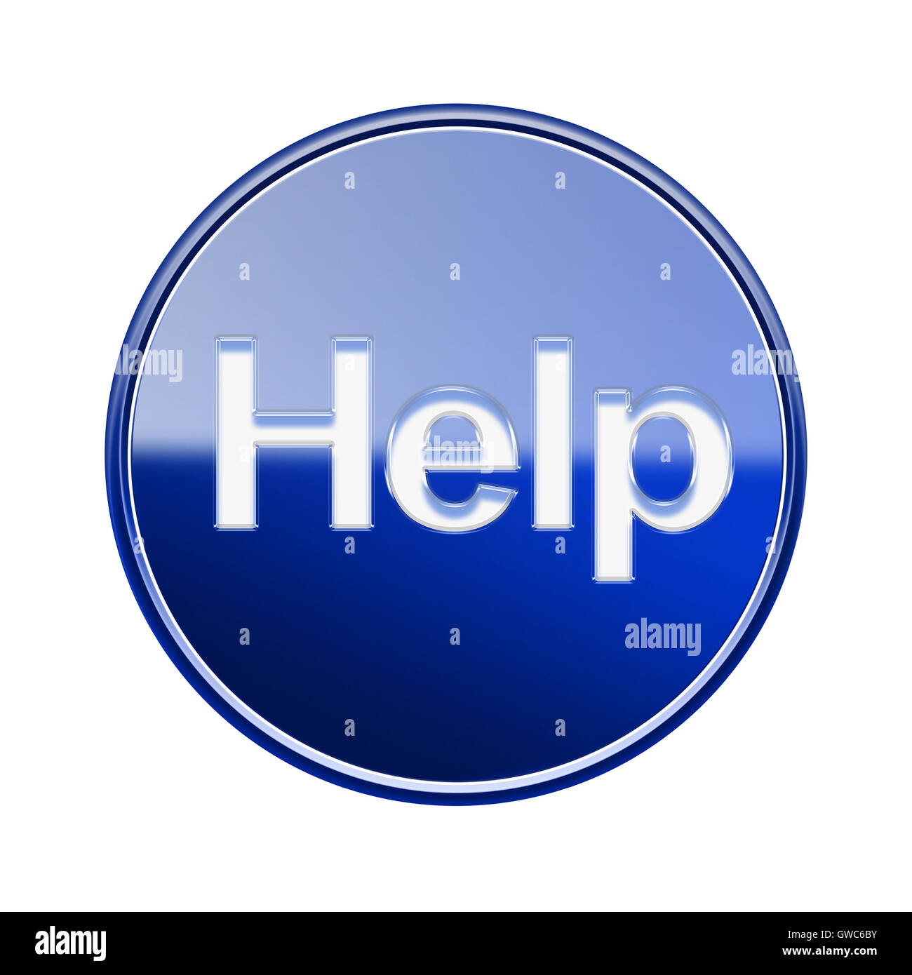 Help icon glossy blue glass, isolated on white background Stock Photo