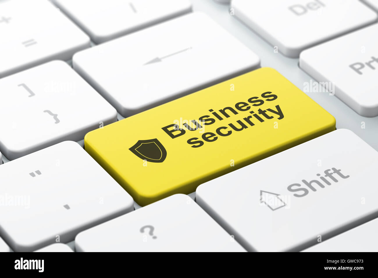 Privacy concept: computer keyboard with Shield and Business Secu Stock Photo