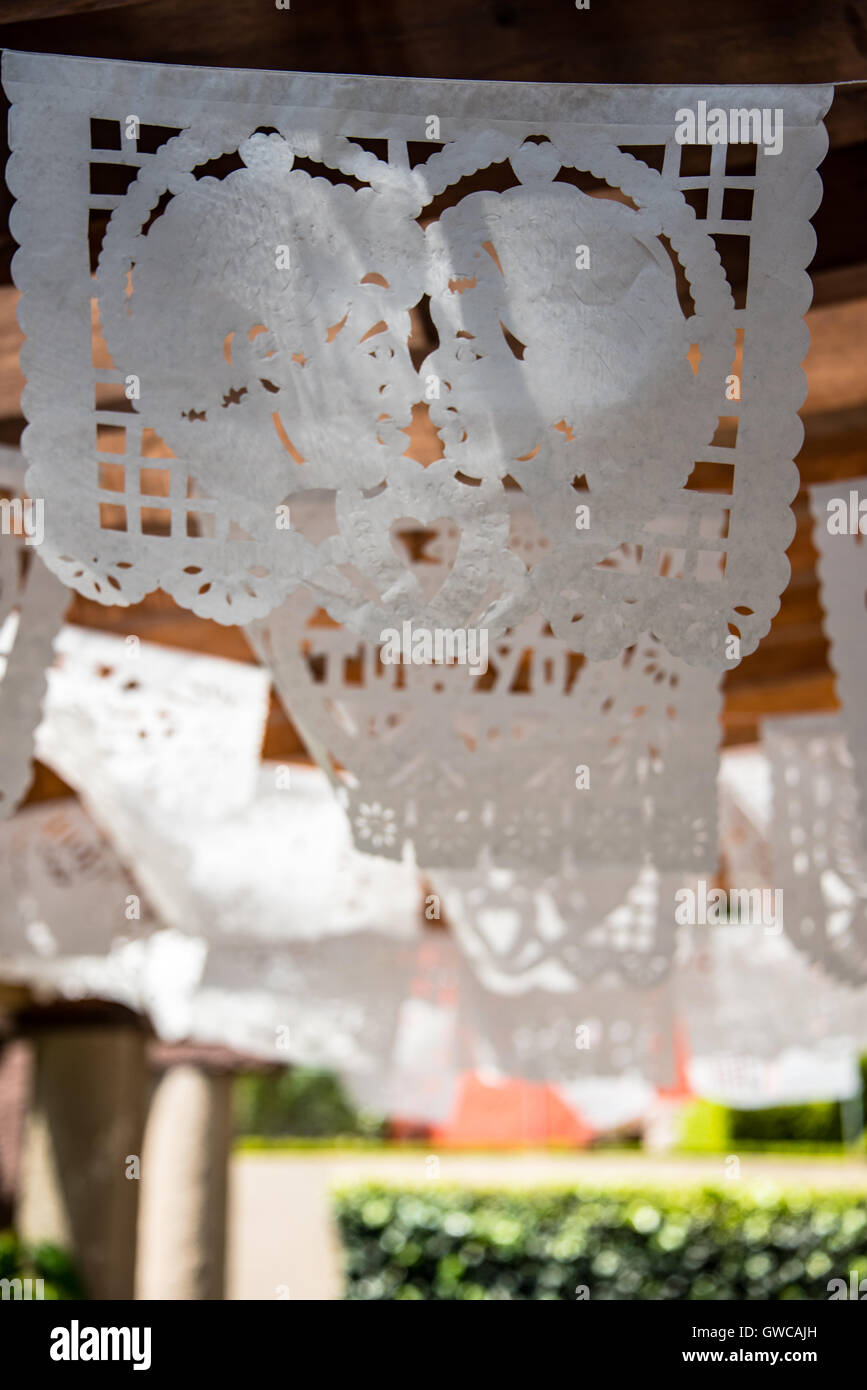 tissue paper banner wedding decoration, papel picado. Stock Photo