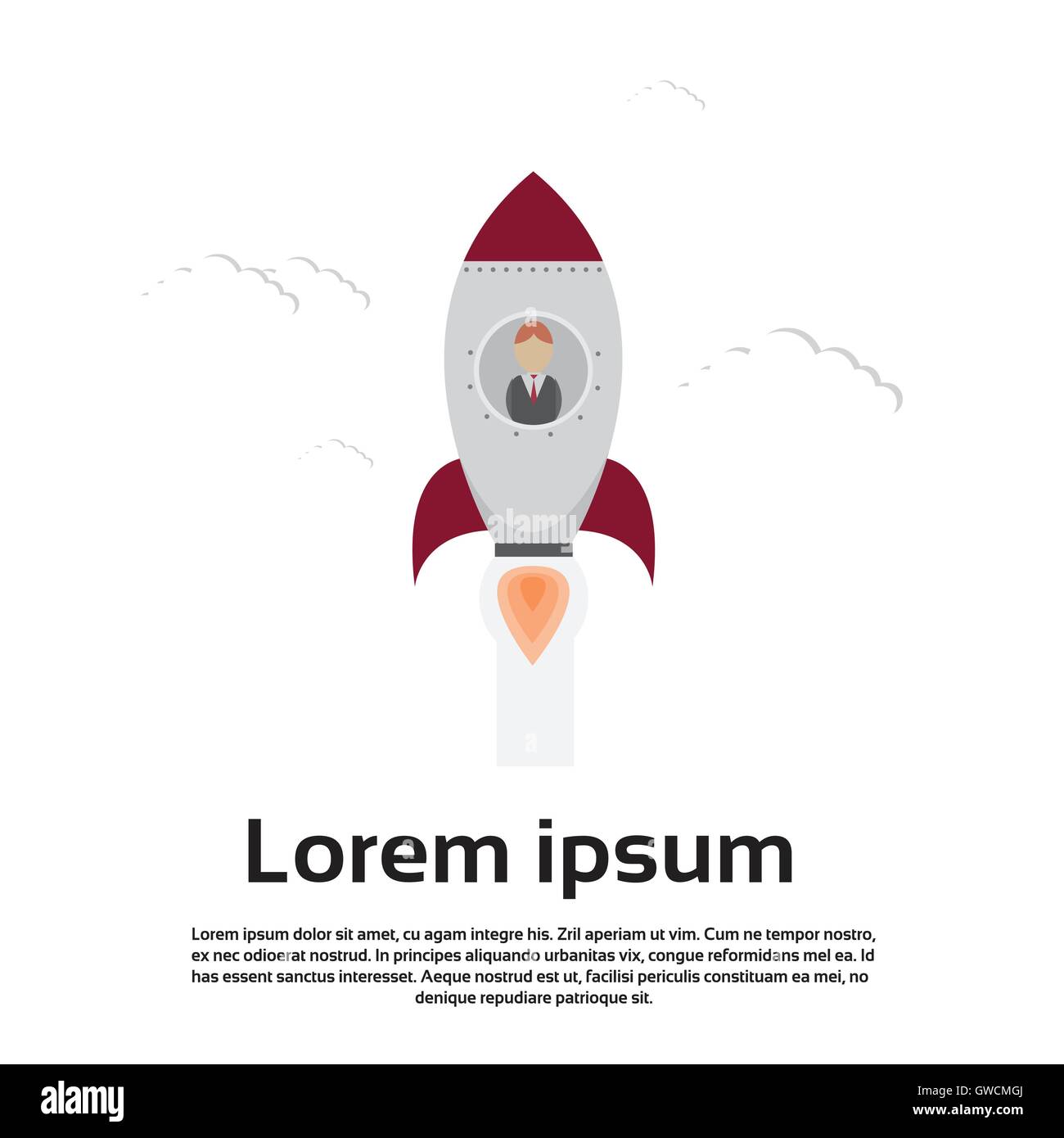 Rocket Fly Sky Business Man Start Up Success Concept Stock Vector Image ...