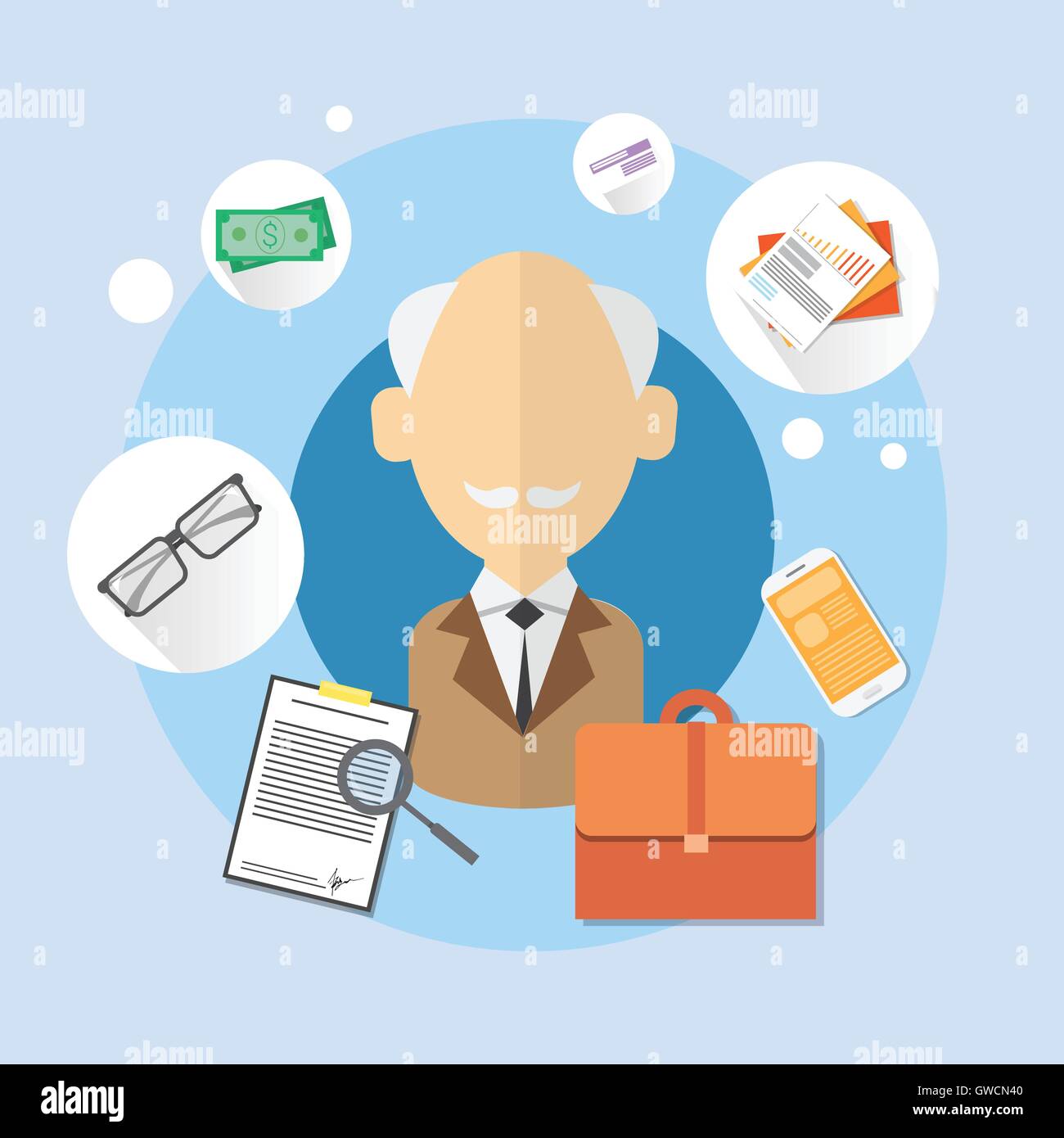 Pensioner Senior Man Bank Office Client Icon Stock Vector