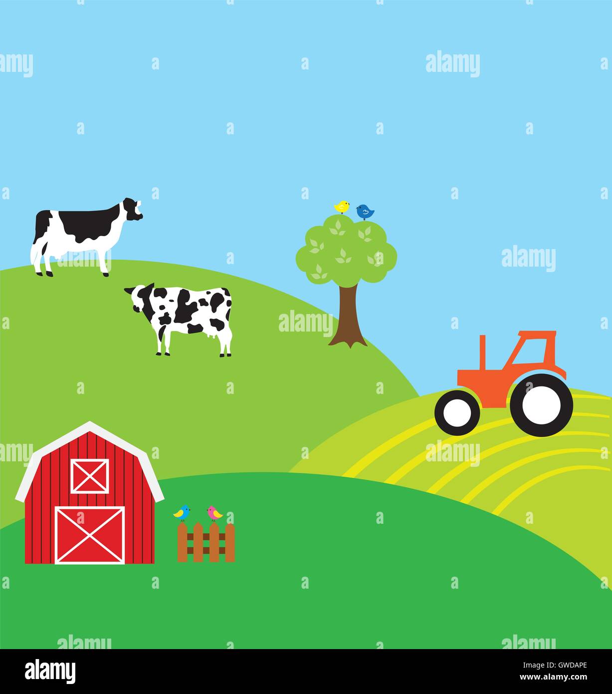 vector illustration of a farm background with cows Stock Vector Image ...