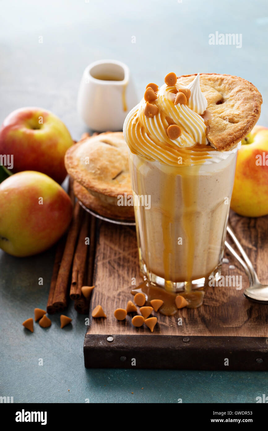 Apple pie milkshake with syrup Stock Photo