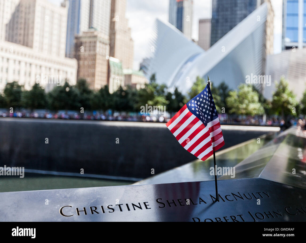 American flag at the 9/11 Memorial, Ground Zero Stock Photo - Alamy