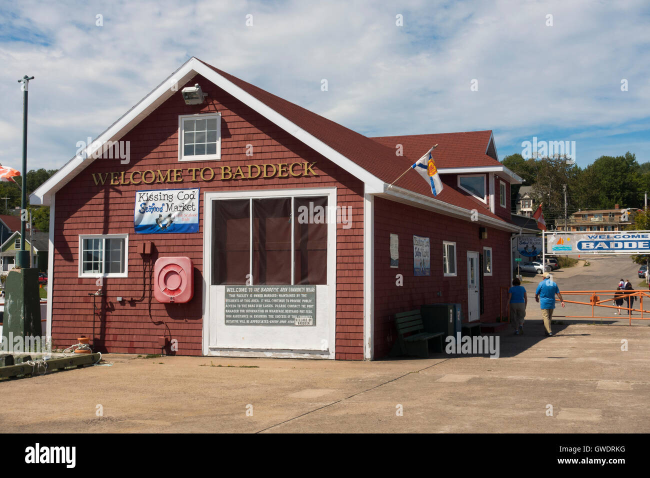 boating pier welcome sign Baddeck Cape Breton Nova Scotia Stock Photo ...