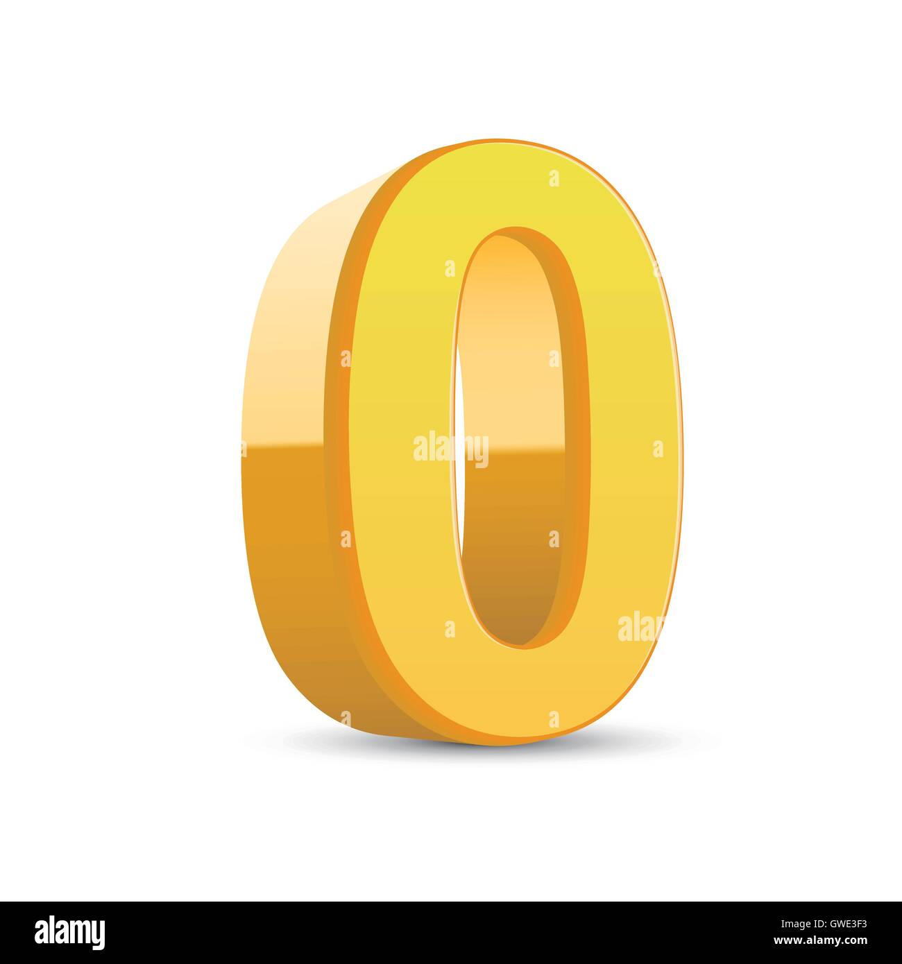 3D image shiny yellow number 0 isolated on white background Stock ...