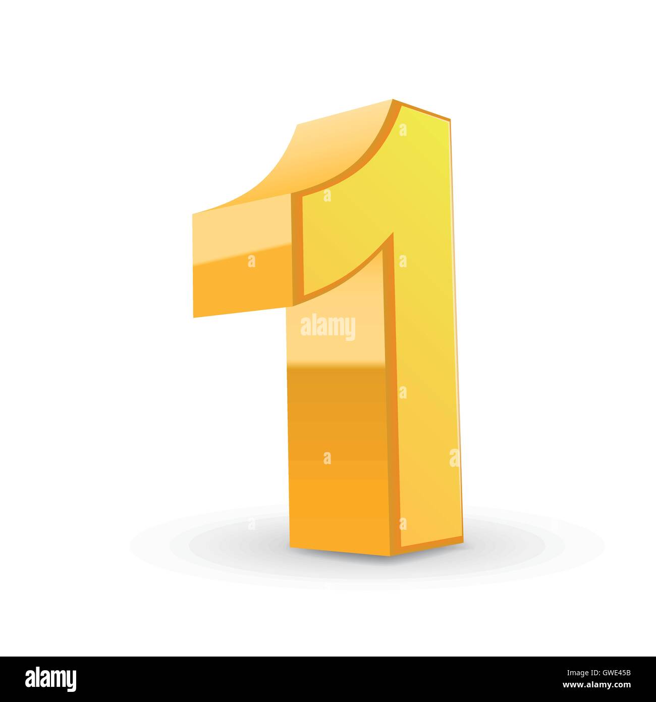 3D image shiny yellow number 1 isolated on white background Stock ...