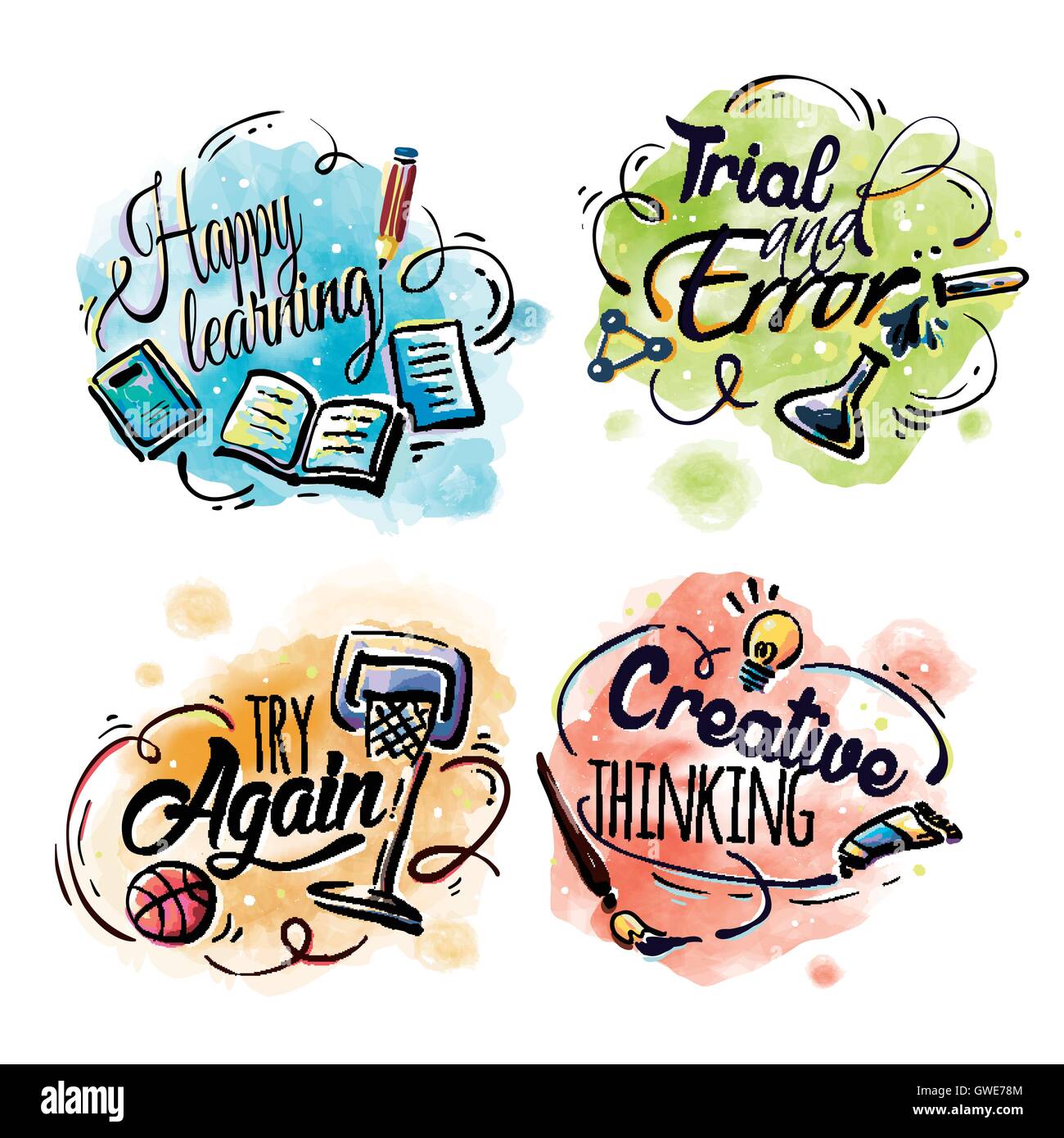 Education Elements Design Useful Slogan With Watercolor Background 