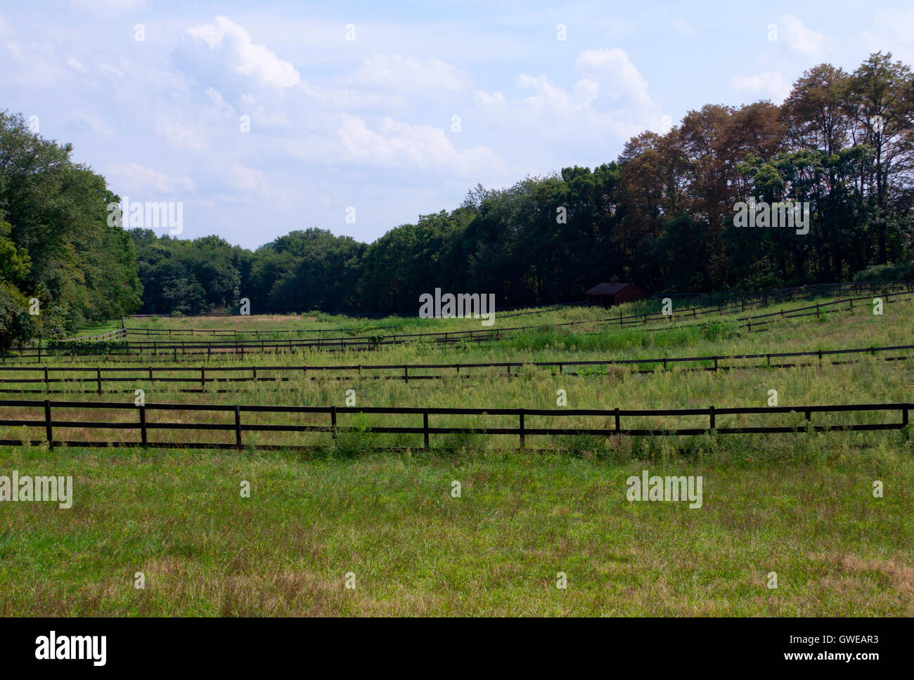 Wooden fences dividing the farmland Stock Photo - Alamy