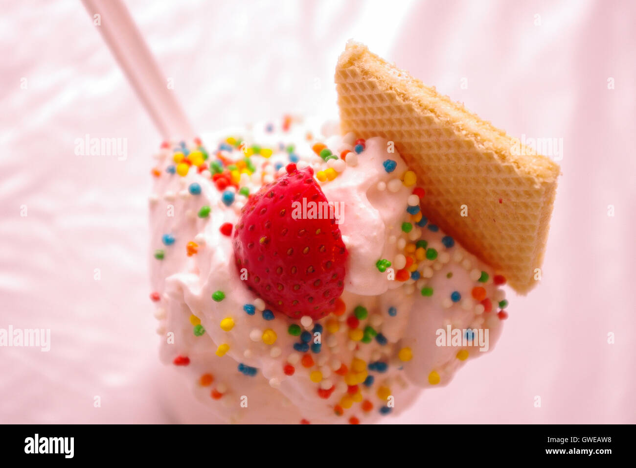 Whip egg yolk mixed with fruits and decorated with some colors sparkies