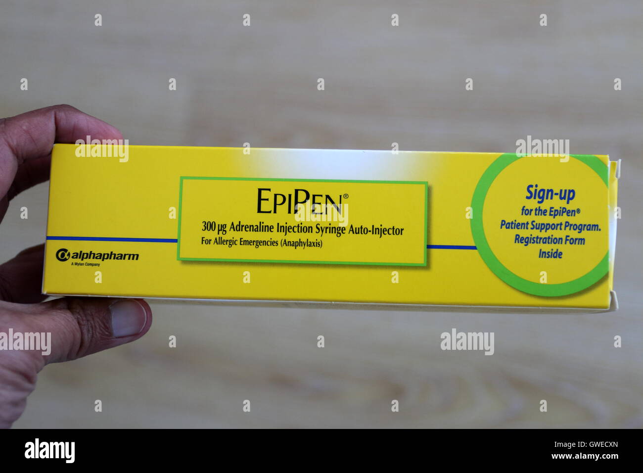 Close up image of adult  EpiPen - Adrenalin injection for Anaphylaxis Stock Photo