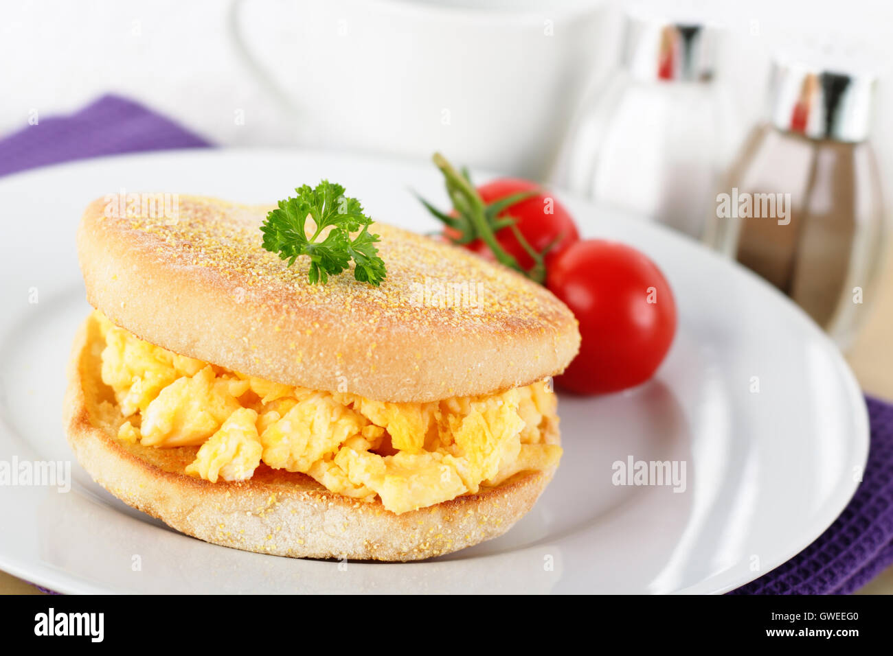 homemade english muffn with scrambled eggs Stock Photo Alamy