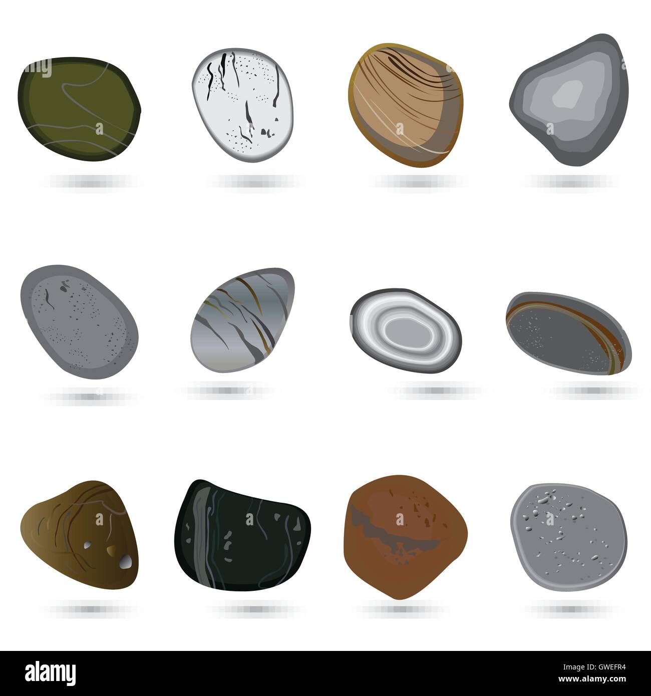 stone, vector, rock, isolated, pebble, pattern, stepping, background, nature, smooth, decoration, sea, white, texture, round Stock Vector