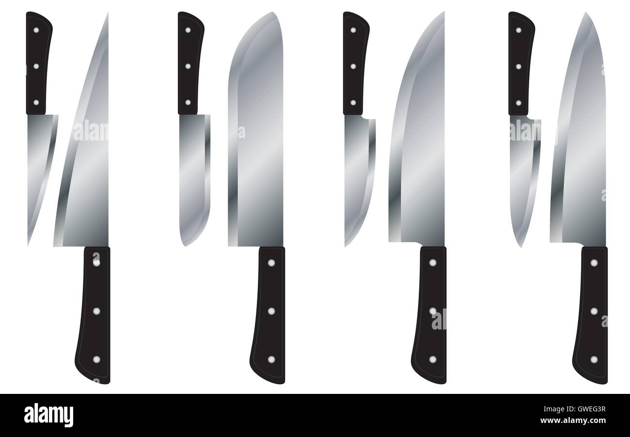 knife, kitchen, vector, isolated, white, restaurant, sharp, background, illustration, black, chef, object, metal, equipment, cut Stock Vector