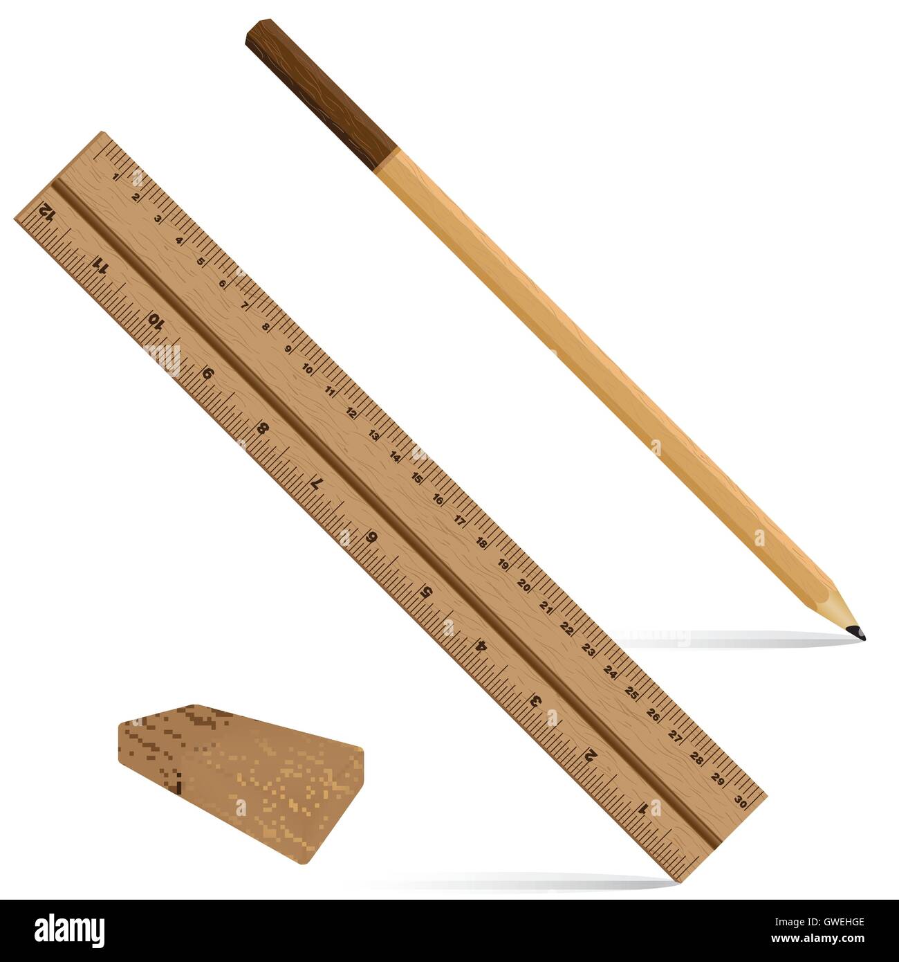 ruler, pencil, vector, color, illustration, set, white, office, design, background, art, colorful, wood, object, school Stock Vector