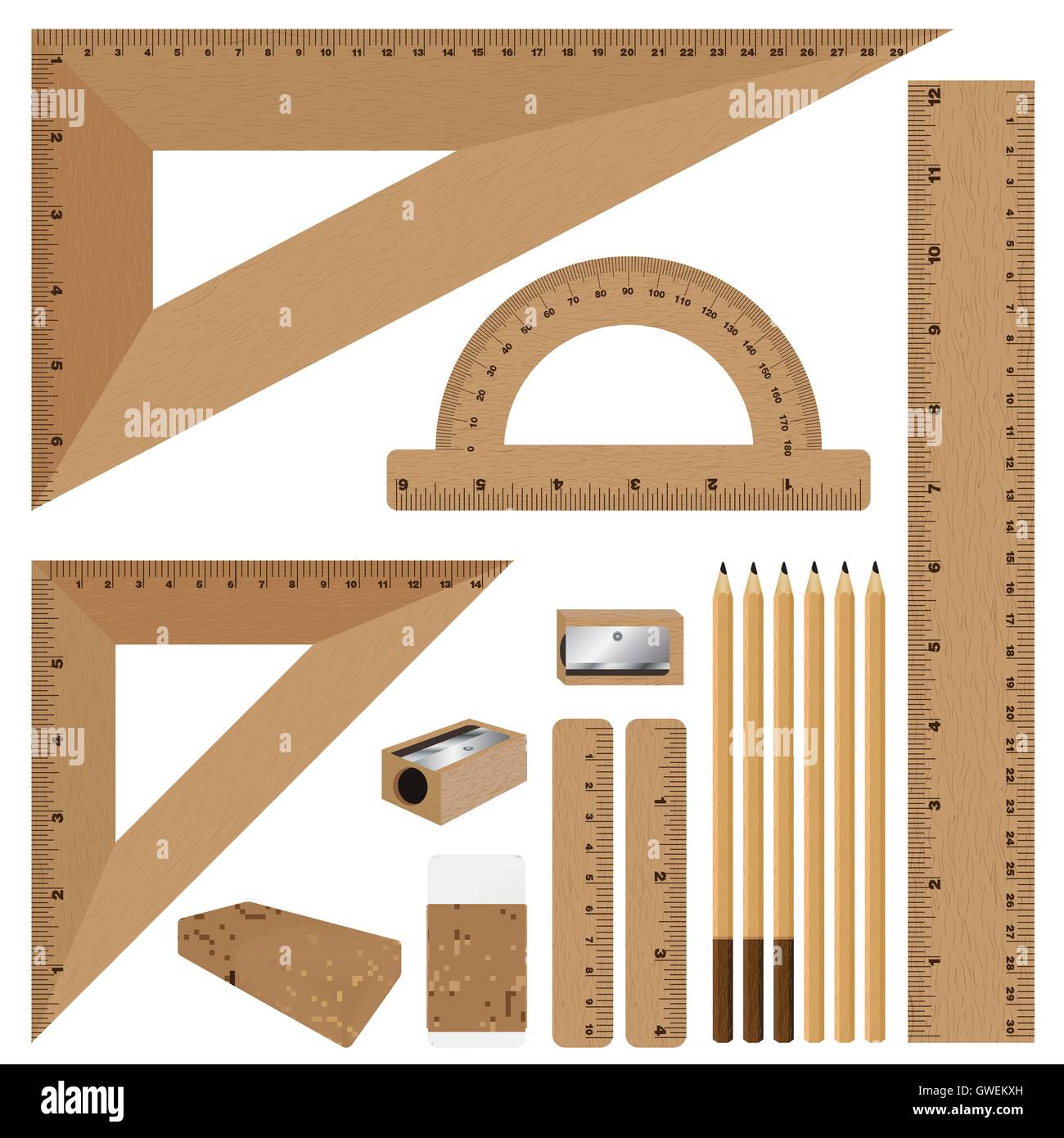 pencil, vector, school, painting, illustration, wooden, paper, lath, texture, wall, surface, vintage, old, brown, retro Stock Vector