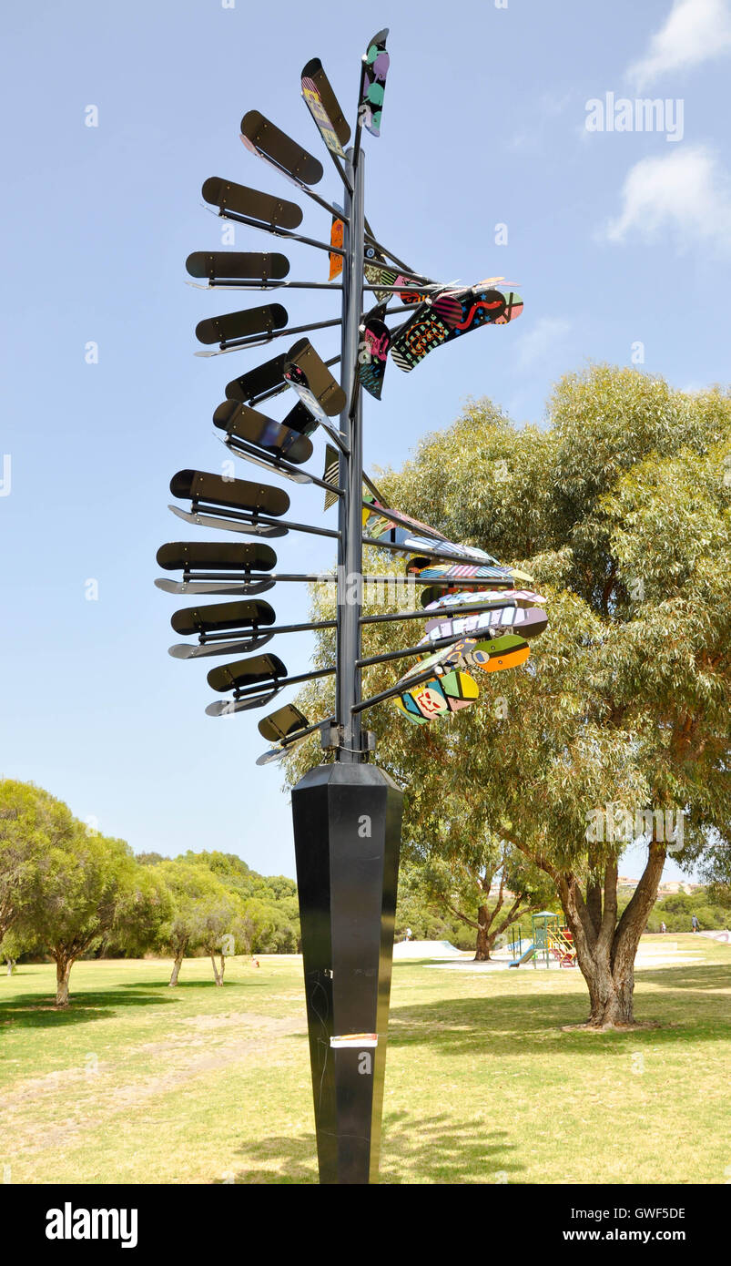 Solar powered colorful rotating skate deck sculpture at Spearwood Skate  Park in Spearwood, Western Australia Stock Photo - Alamy