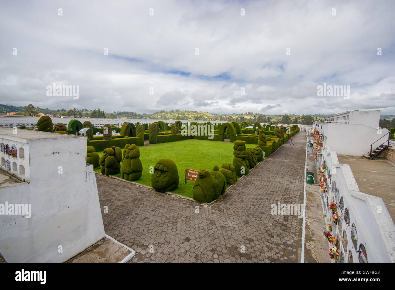 TULCAN, ECUADOR - JULY 3, 2016: overview of the topiary garden located in the cemetery Stock Photo