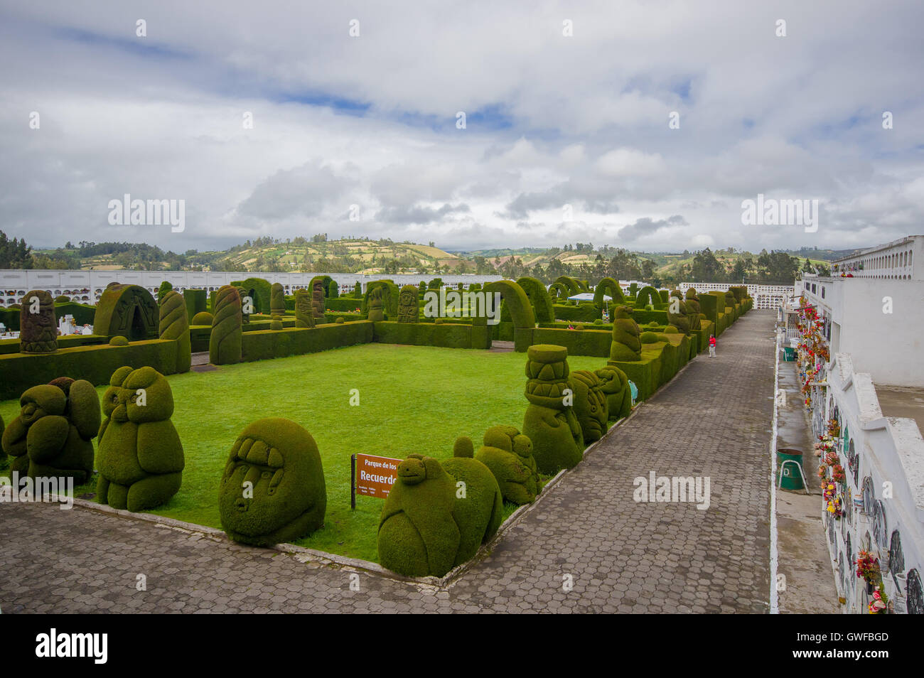 TULCAN, ECUADOR - JULY 3, 2016: parque de los recuerdos is the name of the topiary garden in the cemetery Stock Photo