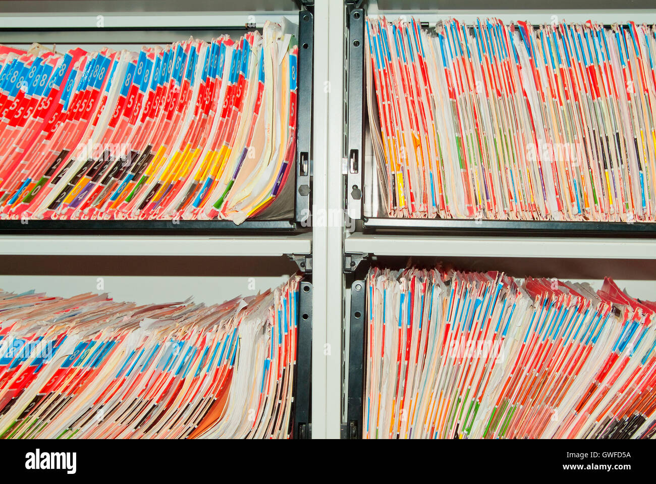 Medical Records Folder Archive Organized In The File Cabinet Stock