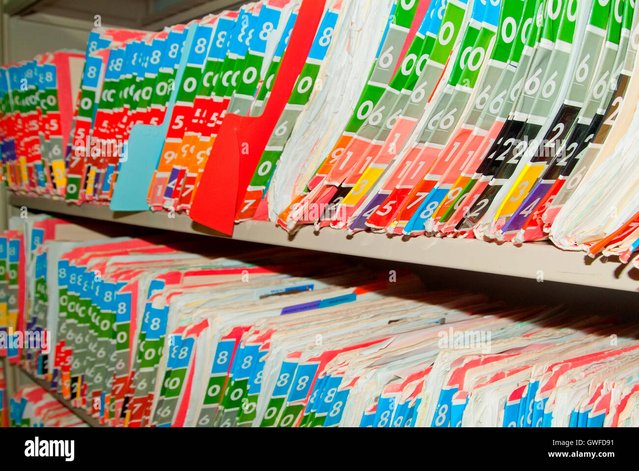 Medical Records Folder Archive Organized In The File Cabinet Stock
