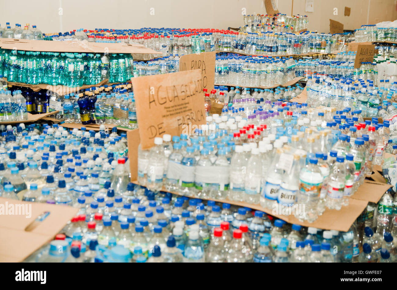 Quito, Ecuador April,23, 2016 Disaster relief water for earthquake