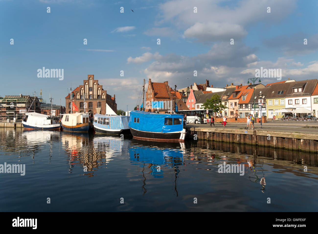 historic Old Harbour, watergate and old customs house, Hanseatic City of Wismar, Mecklenburg-Vorpommern, Germany Stock Photo