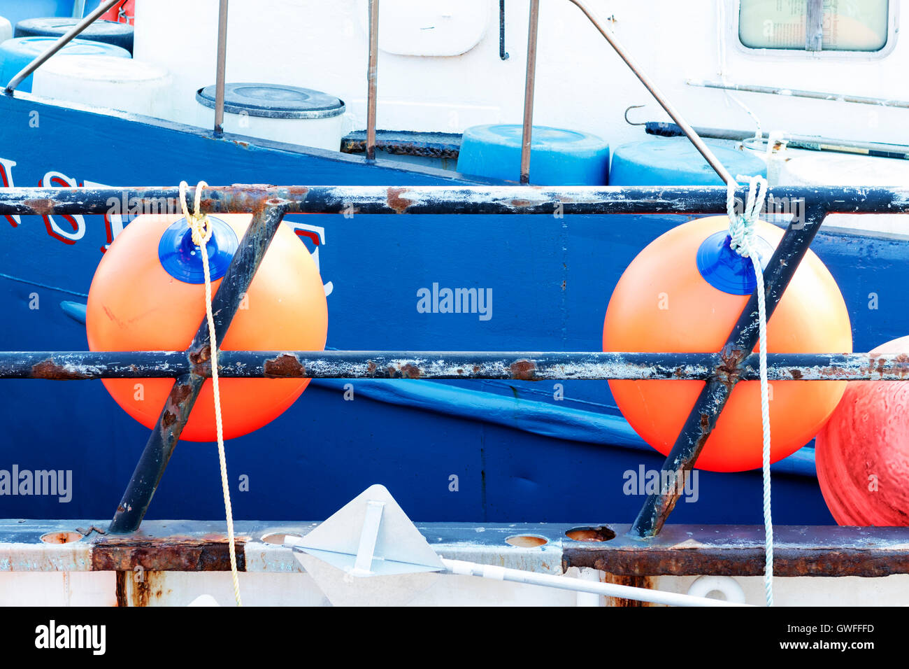 Detail of commercial fishing boat equipment at the dock Stock Photo Alamy