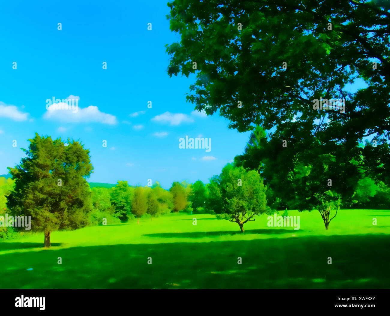 Painterly Connecticut rural summer landscape. Stock Photo