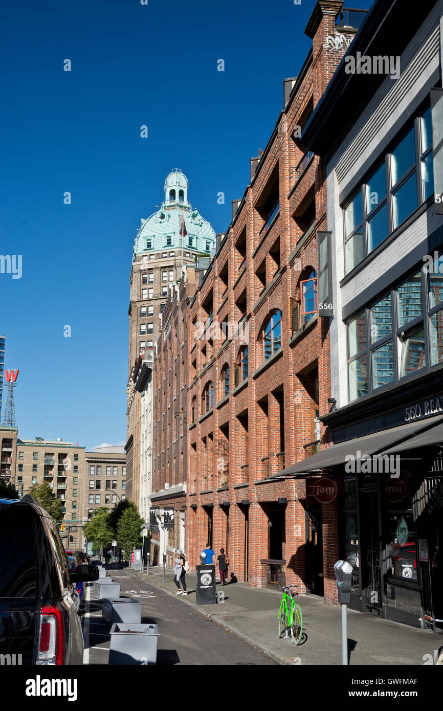 Historic brick buildings on Beatty Street in downtown Vancouver. The