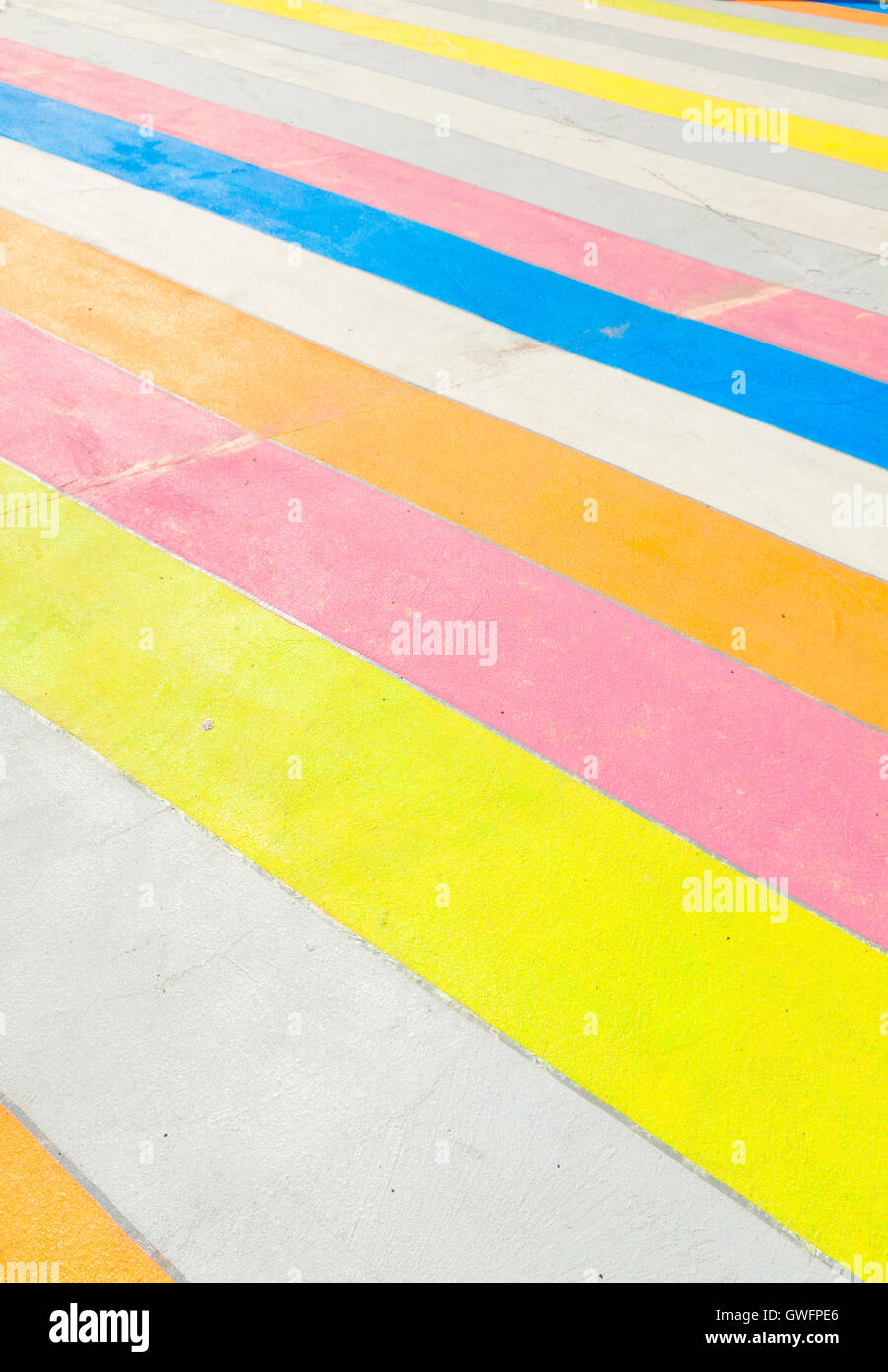 Multicolored painted sidewalk in Brooklyn, New York. Stock Photo