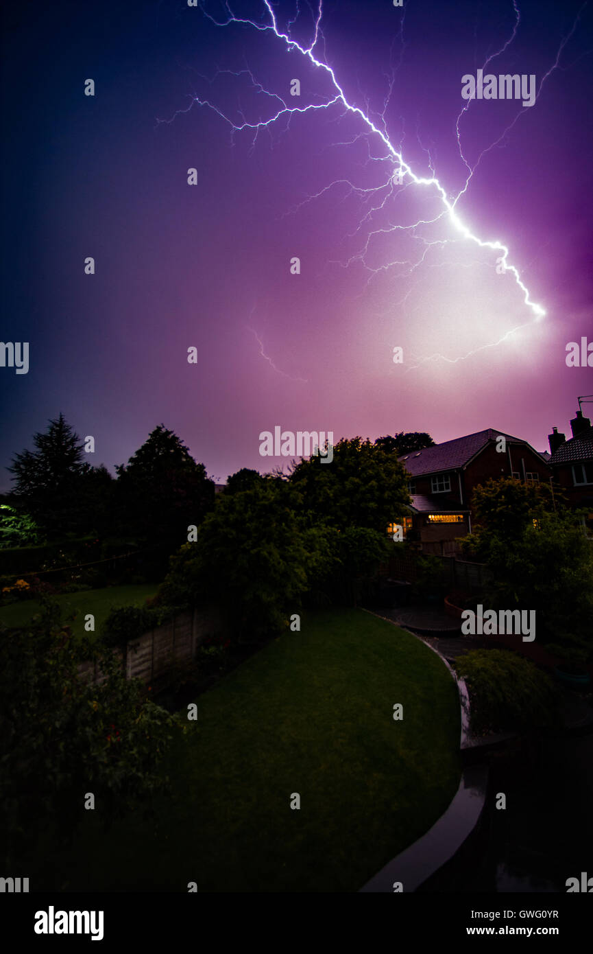Clitheroe, UK. 13th September, 2016. Lightning spreads across the sky during a storm over the North West of England. Credit:  Matthew Fleming/Alamy Live News Stock Photo