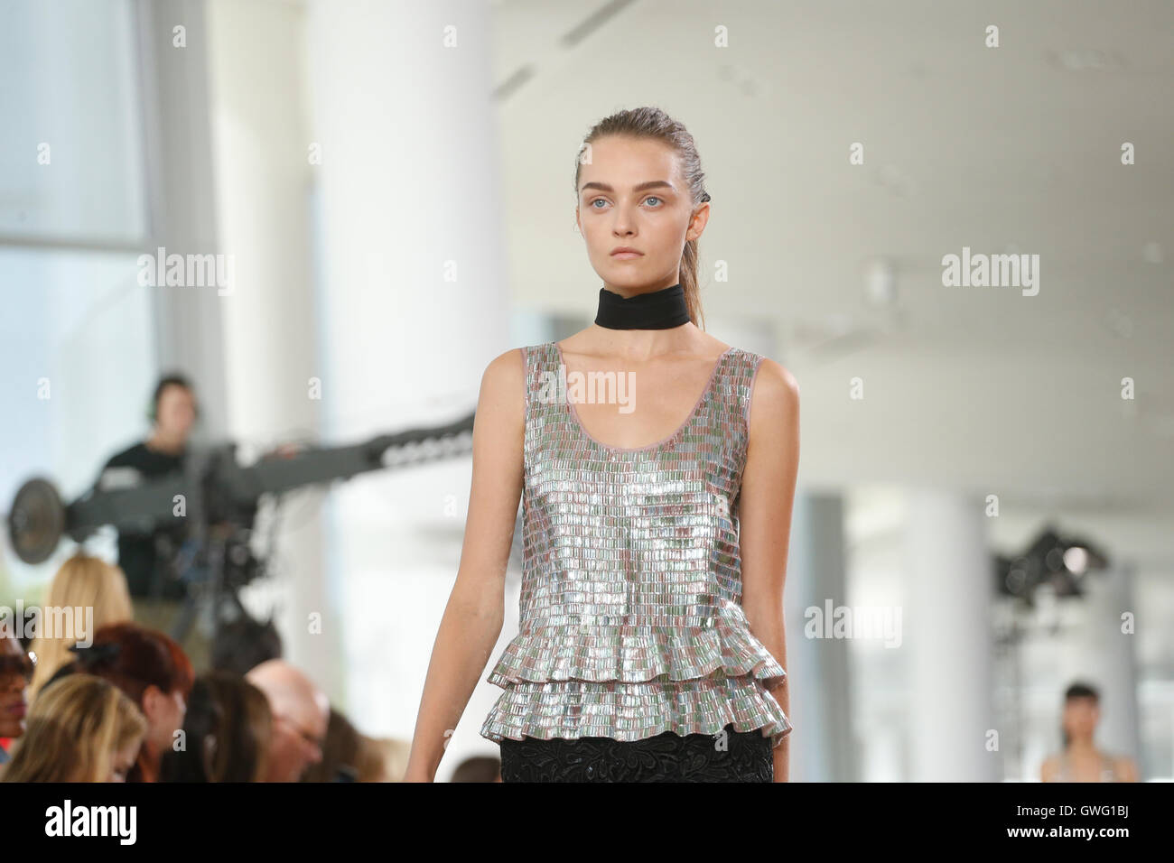 New York, USA. 13th Sep, 2016.  Models walk during the Monique Lhuillier show during New York Fashion Week in New York City, USA. Credit:  Michael Ip/Alamy Live News Stock Photo