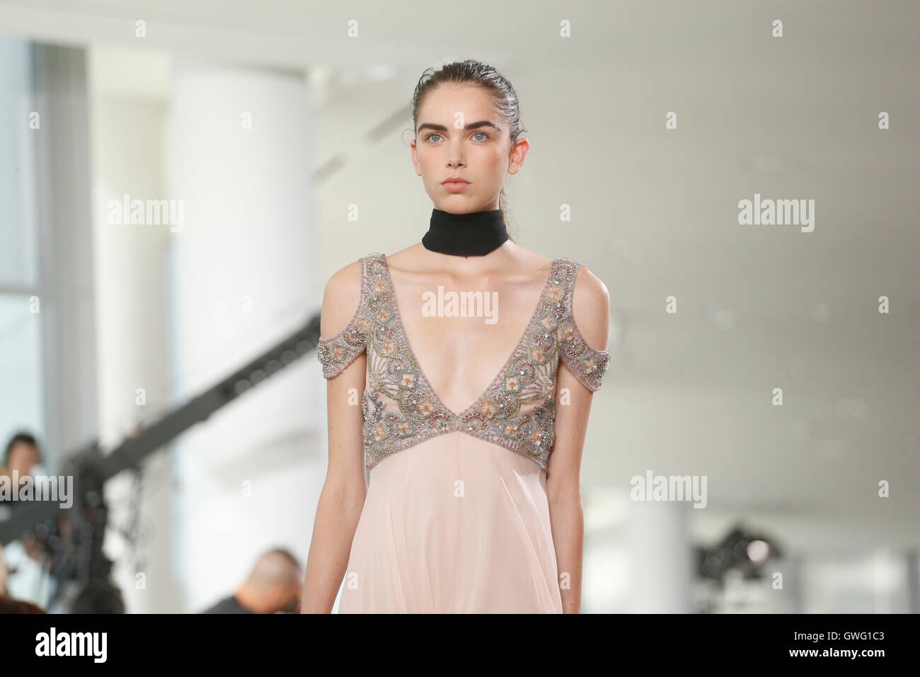New York, USA. 13th Sep, 2016.  Models walk during the Monique Lhuillier show during New York Fashion Week in New York City, USA. Credit:  Michael Ip/Alamy Live News Stock Photo