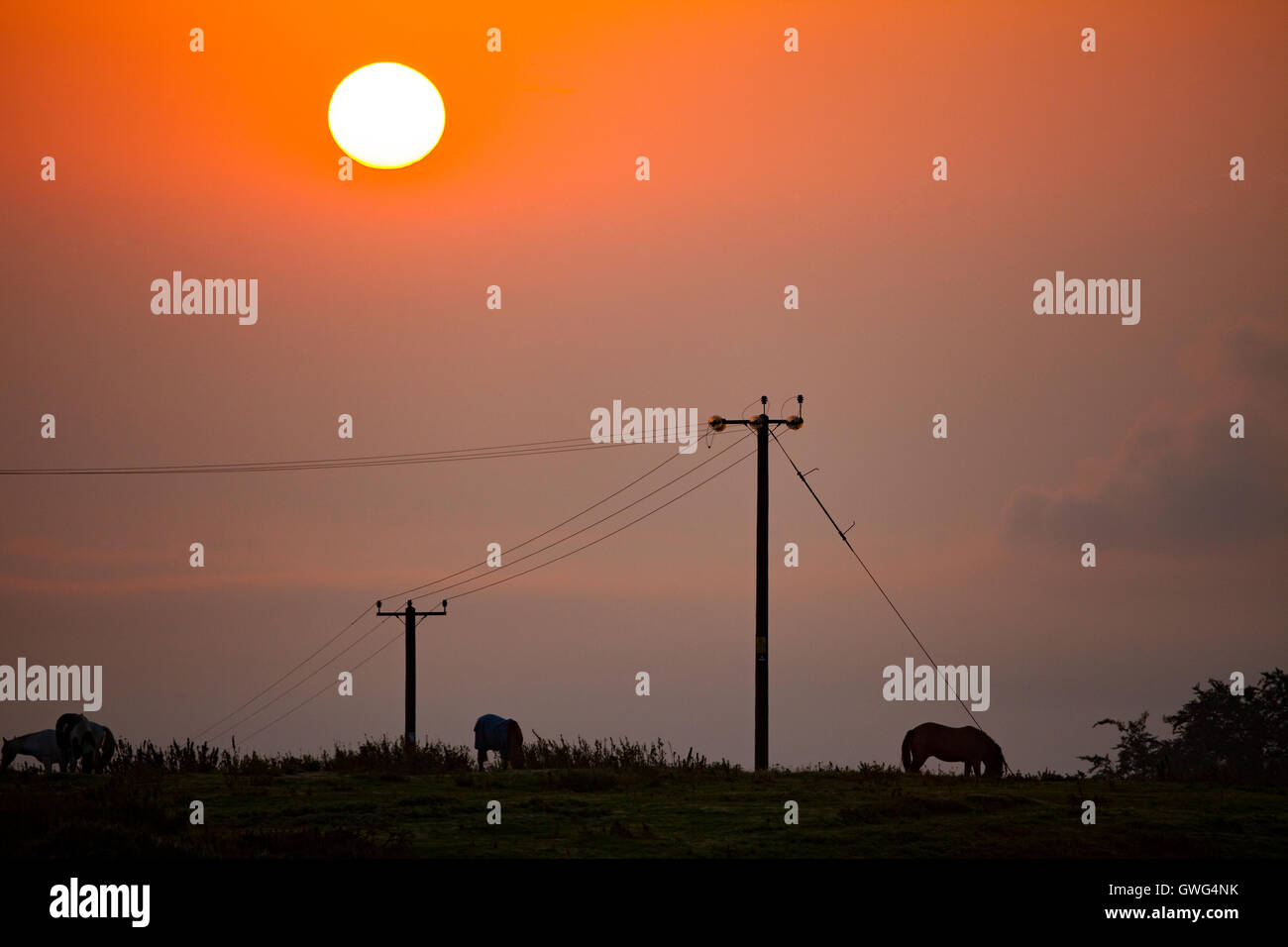 Morning mist and fog covers the Halkyn Mountain as the sun rises over ...