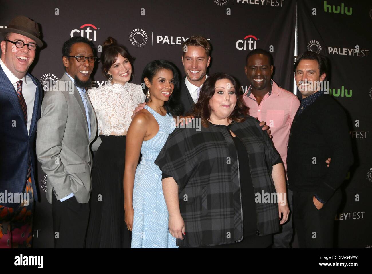 Beverly Hills, CA. 13th Sep, 2016. Chris Sullivan, Ron Cephas Jones, Mandy Moore, Susan Kelechi Watson, Justin Hartley, Chrissy Metz, Sterling K. Brown, Milo Ventimiglia at arrivals for 2016 PaleyFest Fall TV Previews - NBC, The Paley Center for Media, Beverly Hills, CA September 13, 2016. Credit:  Priscilla Grant/Everett Collection/Alamy Live News Stock Photo