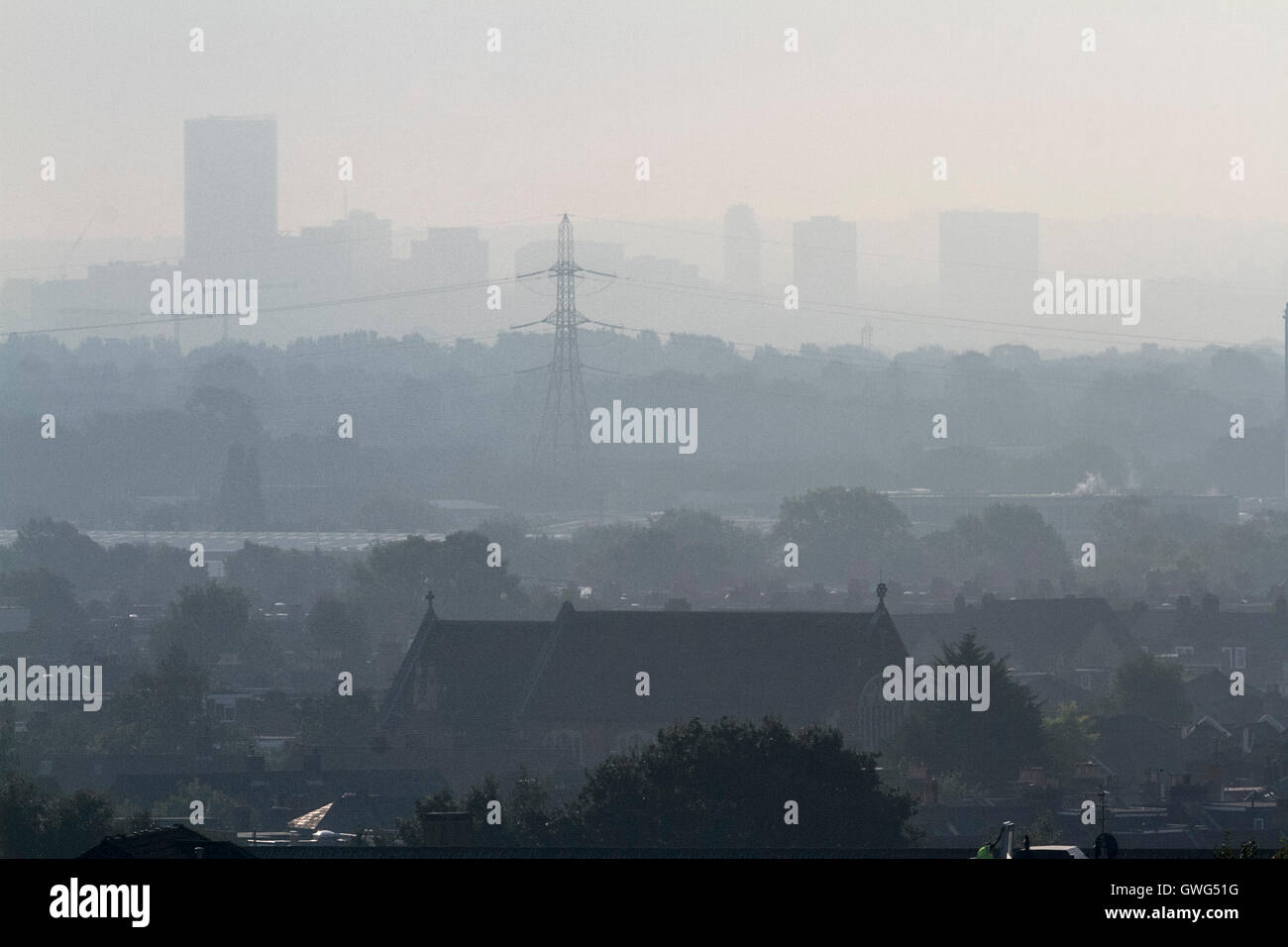 Wimbledon London, UK. 14th Sep, 2016. Wimbledon bathed in hazy sunshine