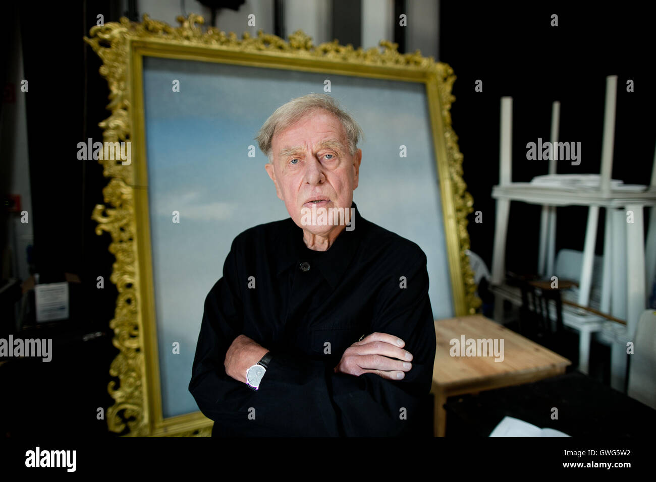 Berlin, Germany. 14th Sep, 2016. The outgoing Artistic Director of the Berlin Ensemble, Claus Peymann, posing during a press conference in Berlin, Germany, 14 September 2016. During the press conference, he spoke on the future of the Berlin Ensemble. PHOTO: JOERG CARSTENSEN/dpa/Alamy Live News Stock Photo