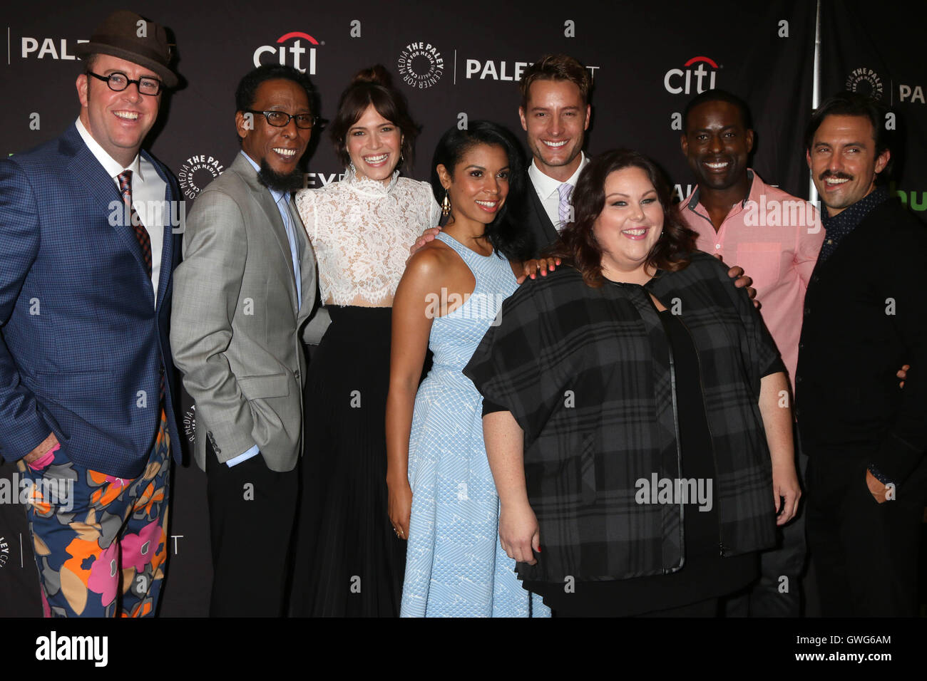 BEVERLY HILLS, CA - SEPTEMBER 13: Chris Sullivan, Ron Cephas Jones, Mandy Moore, Susan Kelechi Watson, Justin Hartley, Chrissy Metz, Sterling K. Brown, Milo Ventimiglia at the PaleyFest 2016 Fall TV Preview featuring NBC at the Paley Center For Media in Beverly Hills, California on September 13, 2016. Credit: David Edwards/MediaPunch Stock Photo