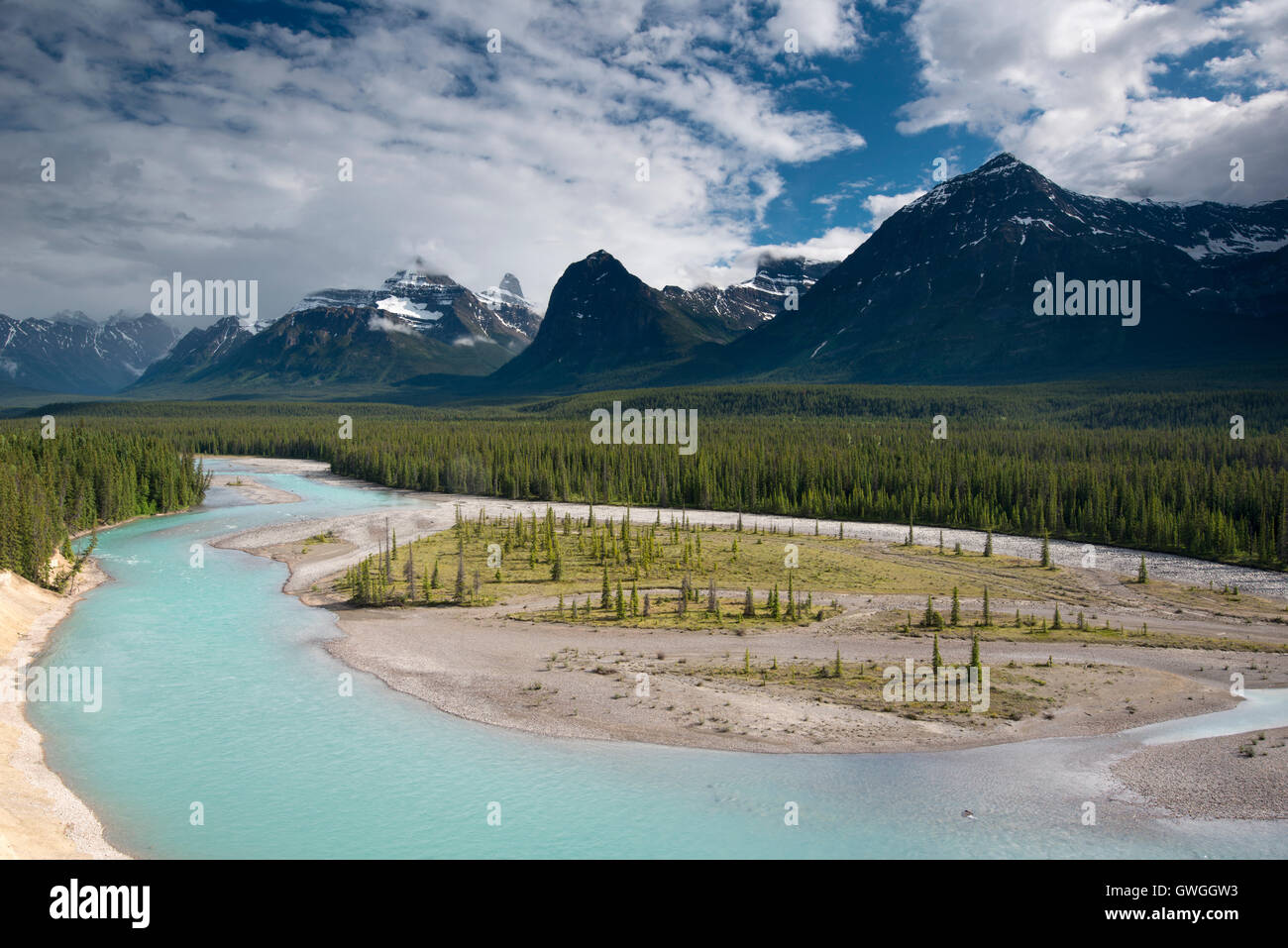 Athabasca River on the Icefields Parkway, Jasper National Park, Alberta, Canada Stock Photo